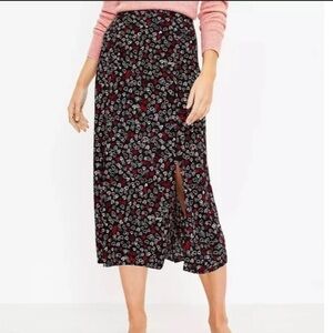 LOFT Black and Red Heart Midi Skirt